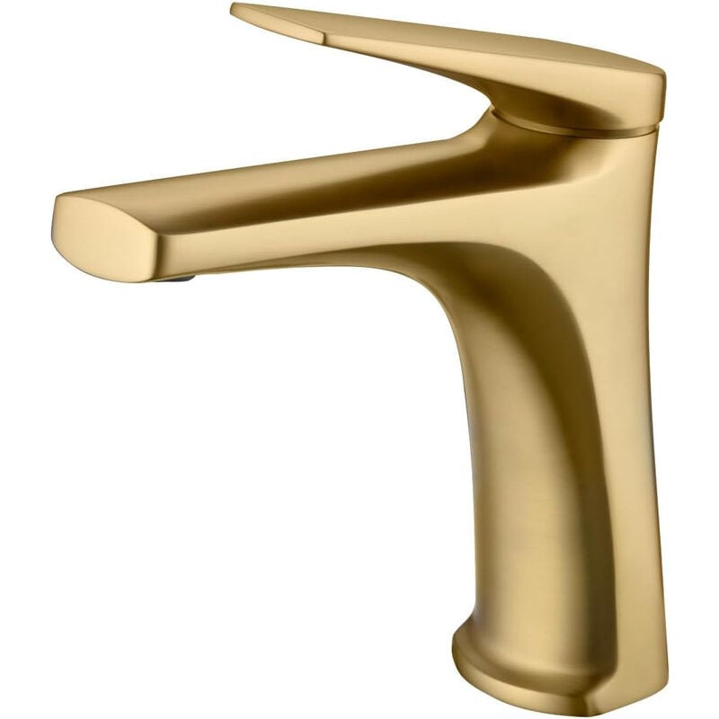 foto del prodotto rubinetto monocomando per lavabo in ottone rubinetto da bagno per lavello per acqua calda fredda colore oro spazzolato