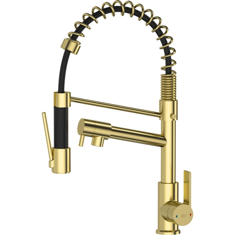 foto del prodotto rubinetto monocomando per lavello big hotto con doccetta in oro spazzolato - essebagno