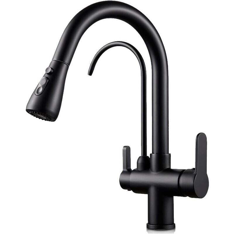 foto del prodotto rubinetto osmosi inversa a 3 vie, estraibile, linee curve serie apolo nero