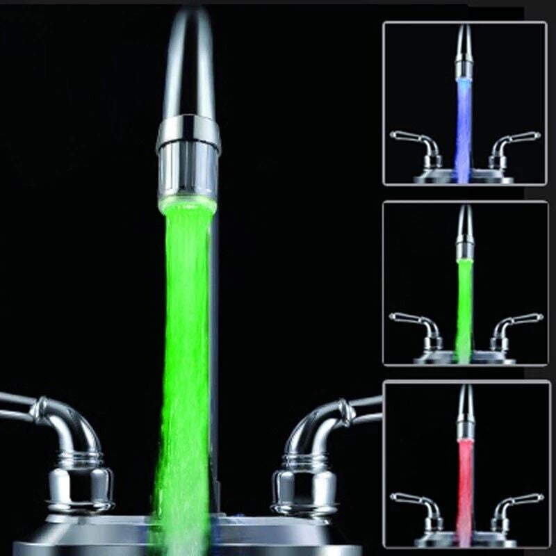 foto del prodotto rubinetto per acqua con luce led, ugello per lavandino, sonda di temperatura, aeratore