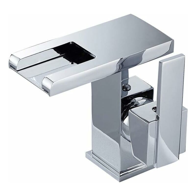 foto del prodotto rubinetto per bagno a cascata a led rubinetto per lavabo a cascata da appoggio nero caldo e freddo argento 