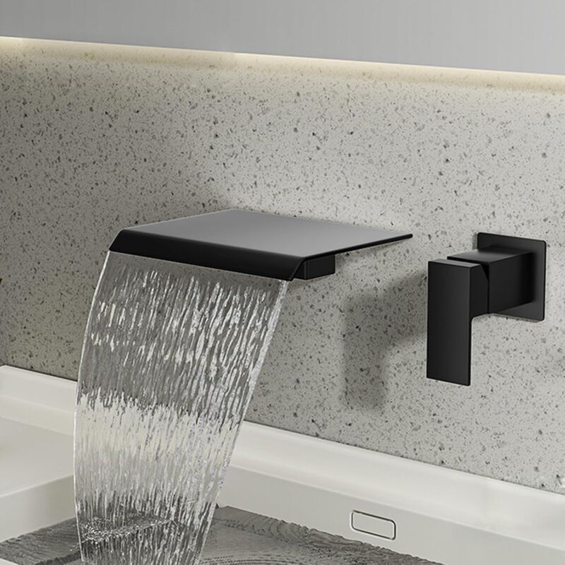 foto del prodotto rubinetto per bagno a cascata a parete, miscelatore monocomando a cascata, rubinetto per lavabo da appoggio, acqua calda e fredda, ultrasottile, rame