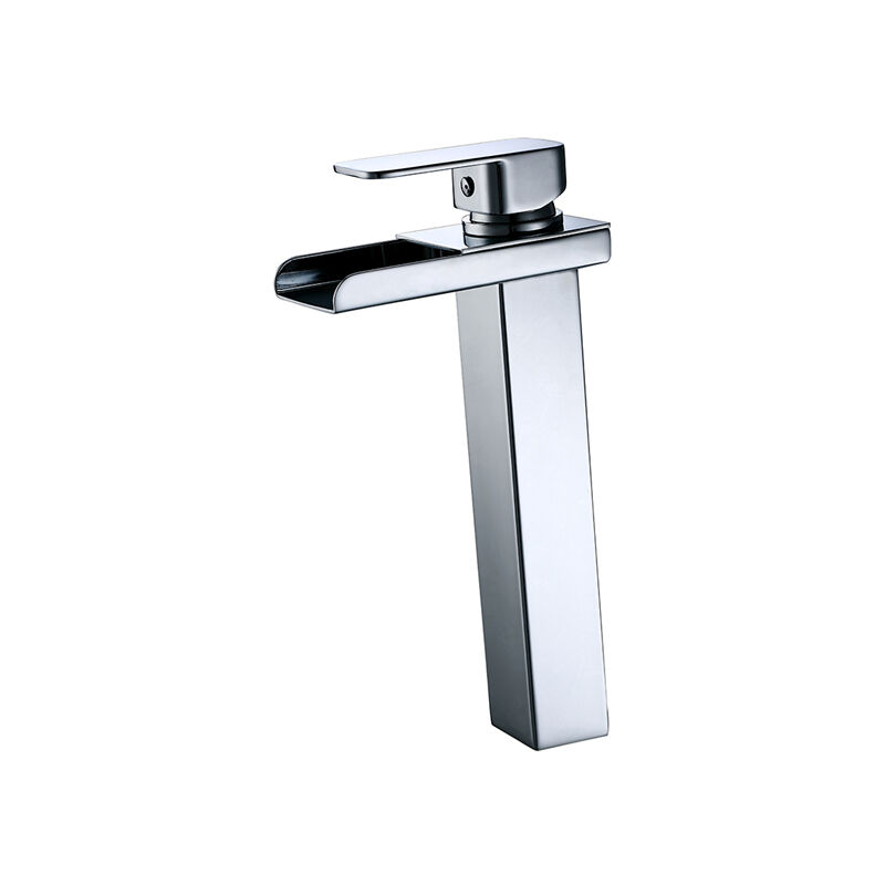 foto del prodotto rubinetto per bagno a cascata bocca alta miscelatore per lavabo rubinetto per lavabo corpo in acciaio inossidabile cromato design moderno