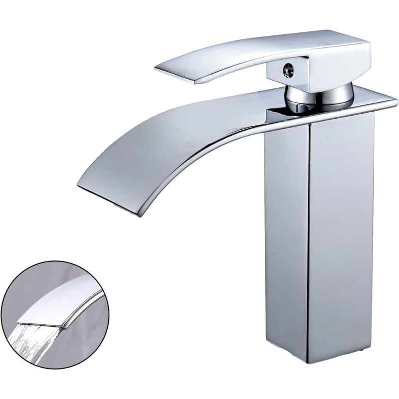 foto del prodotto rubinetto per bagno a cascata, miscelatore monocomando per lavabo da bagno cromato