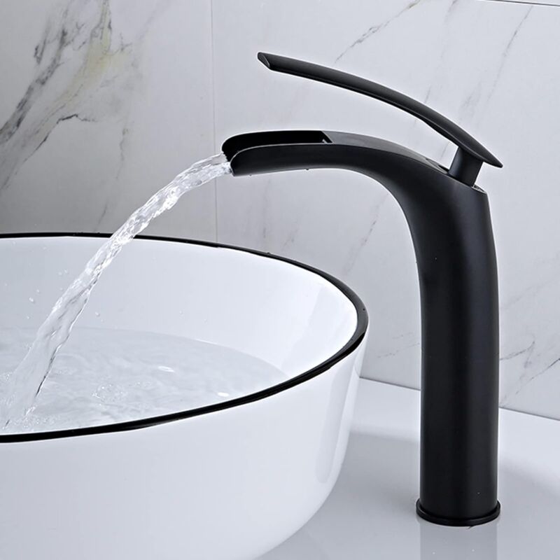immagine 0 del prodotto rubinetto per bagno a cascata nero sjqka, rubinetto per lavabo a cascata, miscelatore per bagno a cascata con valvola in ceramica, maniglia singola,