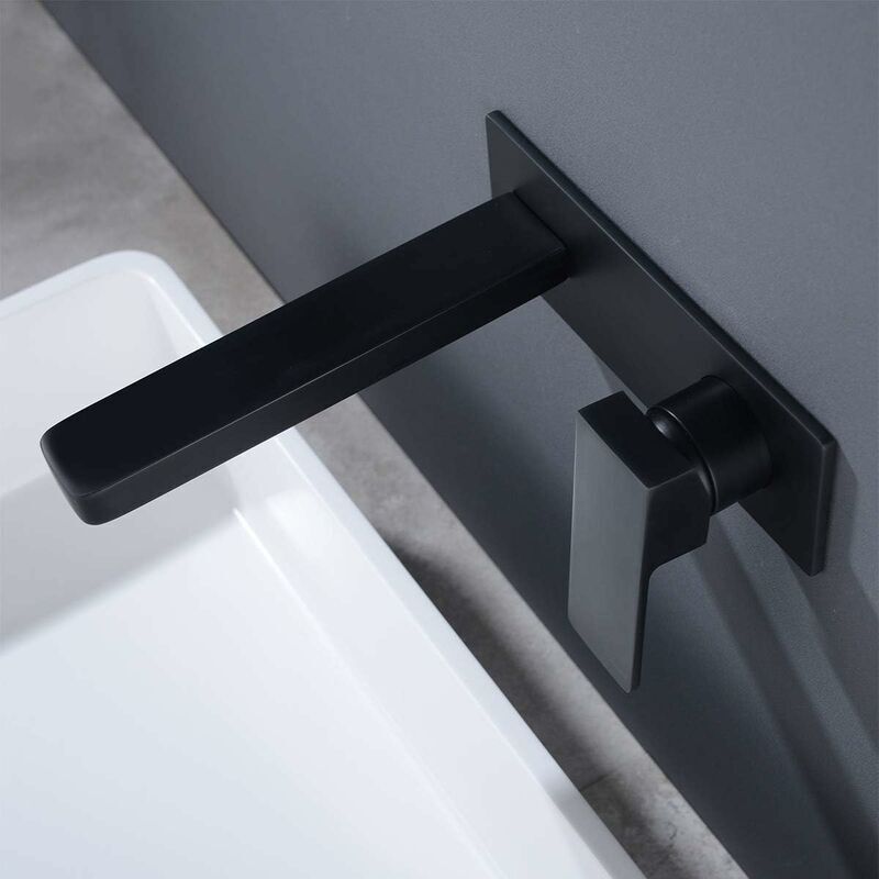 foto del prodotto rubinetto per bagno a parete senza piombo in rame pieno, rubinetto per lavabo a parete per rubinetti per vasca da bagno miscelatore, nero