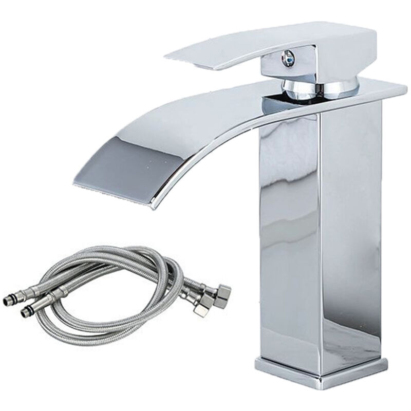 foto del prodotto rubinetto per bagno con beccuccio curvo, miscelatore in ottone a cascata, acqua calda e fredda disponibile