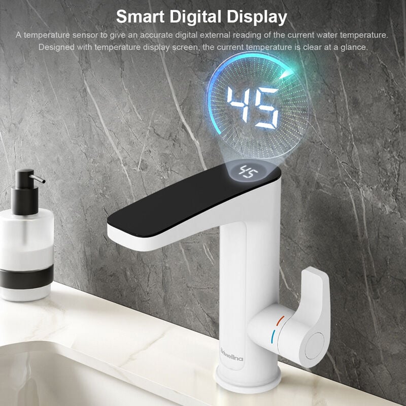 foto del prodotto rubinetto per bagno con scaldabagno istantaneo, rubinetto per lavabo con display digitale a led, rubinetti per lavabo impermeabili ipx4, miscelatore