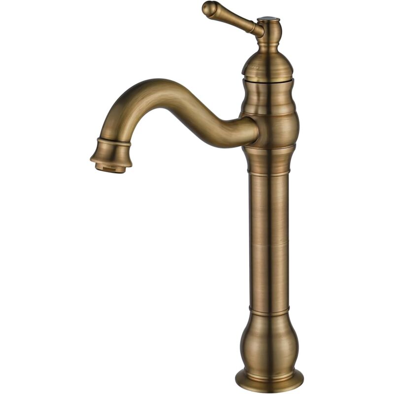 foto del prodotto rubinetto per bagno in ottone anticato, rubinetto per lavabo alto girevole a 360 , rubinetto per lavabo retr , miscelatore monocomando, rubinetto per