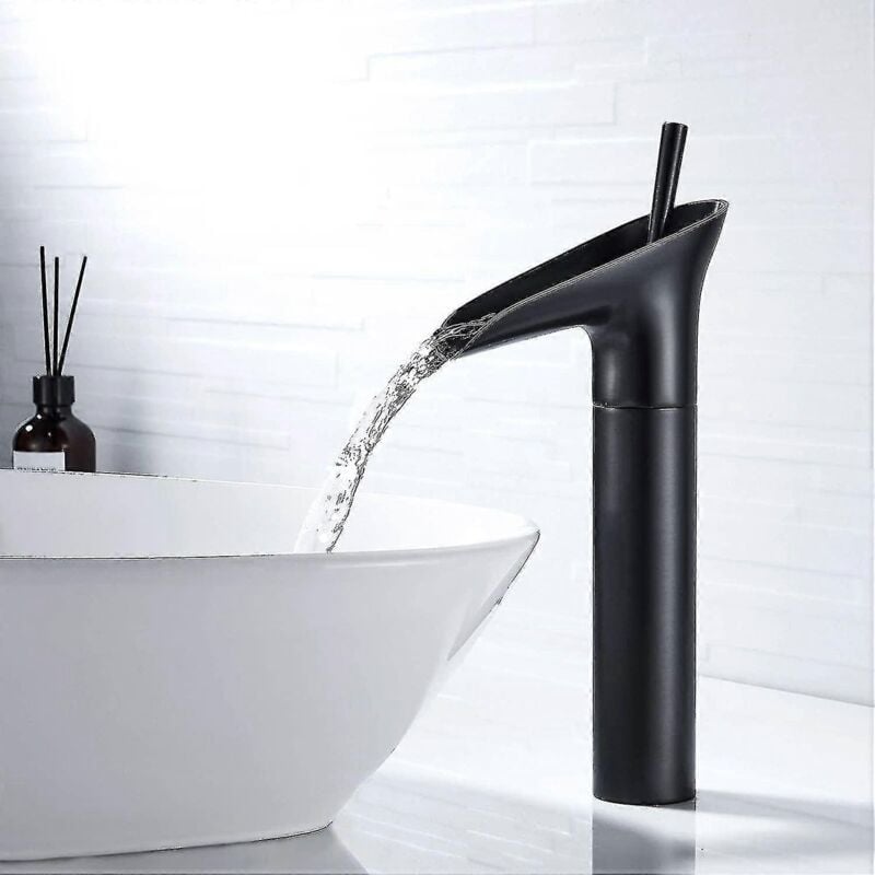 foto del prodotto rubinetto per bagno nero, rubinetto per bagno a cascata, miscelatore monocomando per lavabo nero retr , rubinetto per bagno, lavabo alto da appoggio