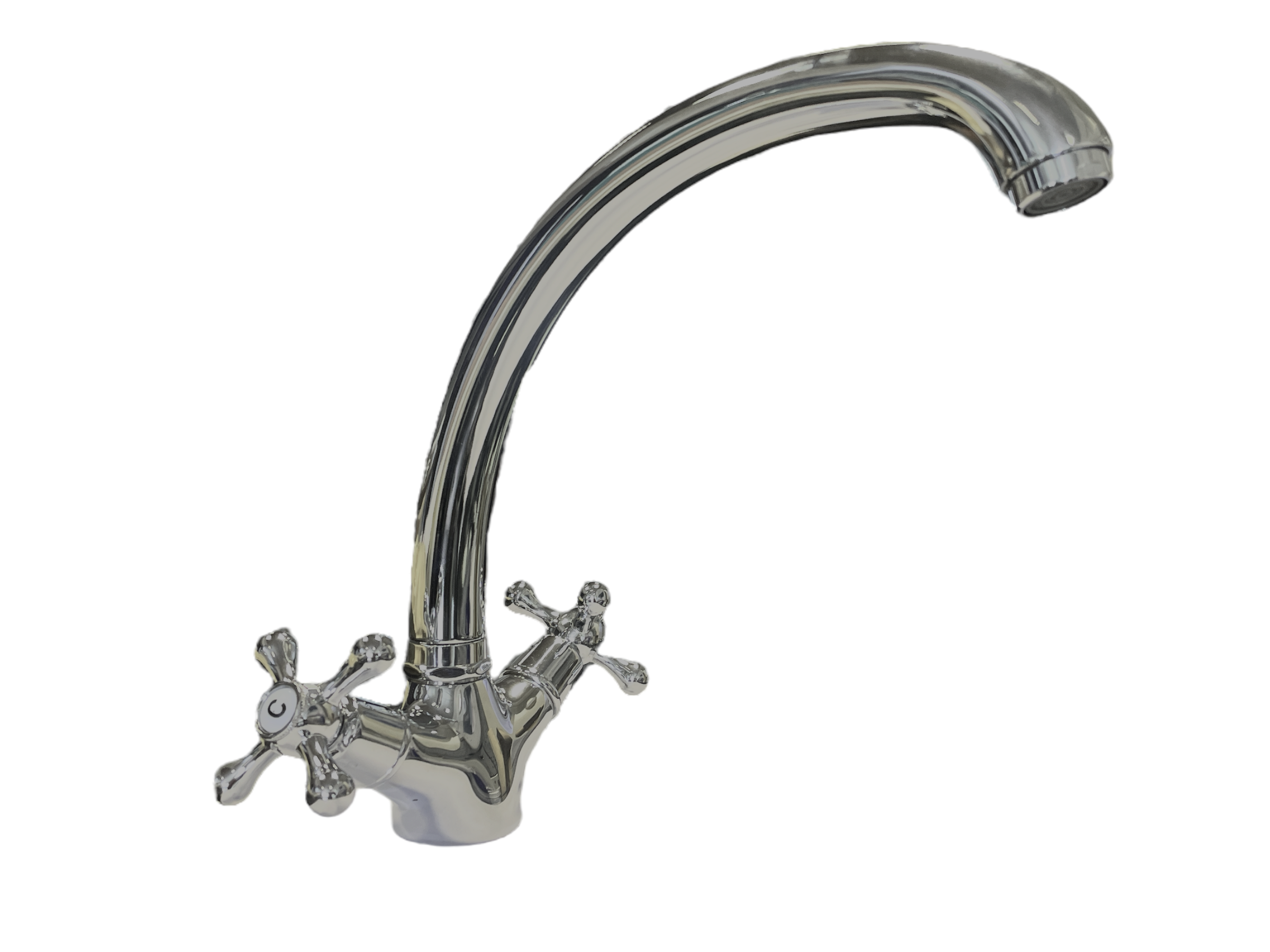 foto del prodotto rubinetto per bagno o cucina epoca vintage alto maniglie a stella, cromato in ottone