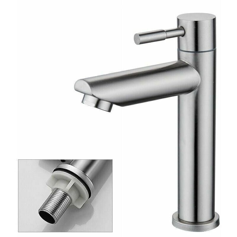foto del prodotto rubinetto per bagno solo acqua fredda, rubinetto per lavandino, superficie cromata, rubinetto per lavaggio a mano in rame resistente, cartuccia