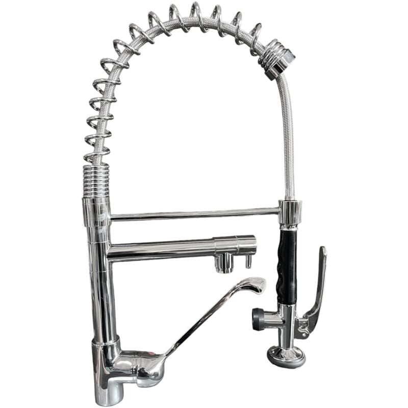 foto del prodotto rubinetto per cucina industriale con leva clinica e doccetta multigetto