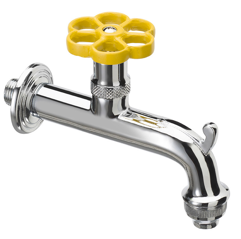 foto del prodotto rubinetto per fontana da giardino in ottone cromato con ghiera in tinta belfer rub 018 giallo
