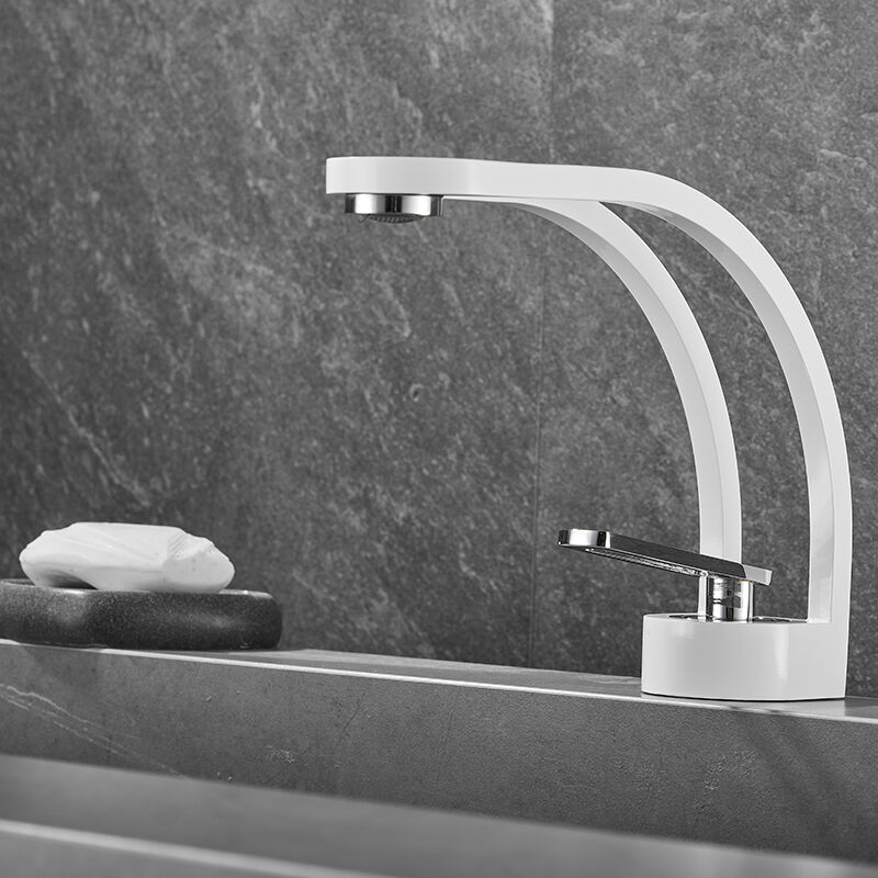 foto del prodotto rubinetto per il bagno dal design creativo moderno, rubinetto per lavabo nero, miscelatore per il bagno, rubinetto per lavabo monoforo, ottone