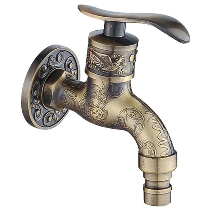 foto del prodotto rubinetto per l acqua, rubinetto a parete intagliato in lega di zinco anticato, rubinetto per lavabo da giardino, rubinetti decorativi per mocio da