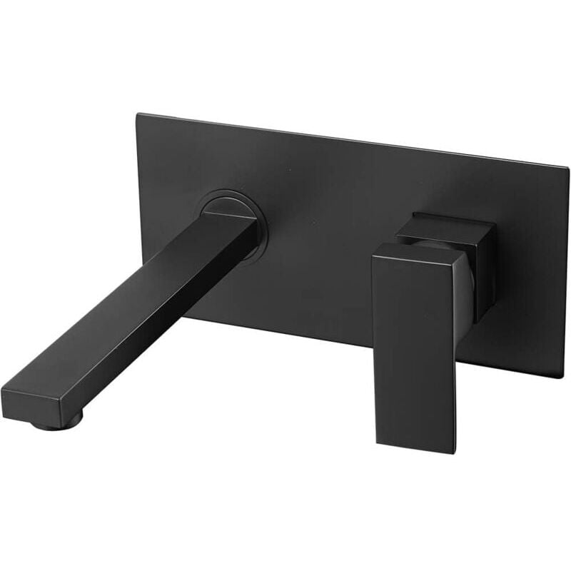 foto del prodotto rubinetto per lavabo a parete, rubinetto per lavabo, miscelatore per acqua calda e fredda, rubinetto per lavabo quadrato in ottone nero opaco,