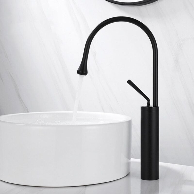 foto del prodotto rubinetto per lavabo, alto miscelatore monocomando per lavabo nero fredda e calda regolabile