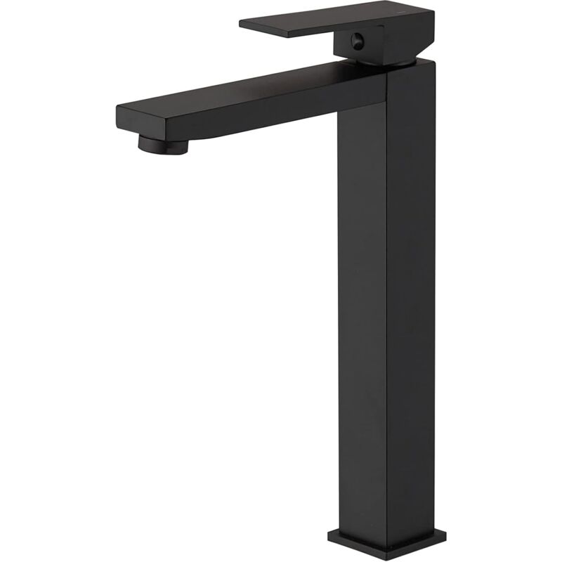 foto del prodotto rubinetto per lavabo con maniglia singola nero opaco, rubinetto per bagno con foro singolo, beccuccio aeratore, rubinetto per lavabo commerciale
