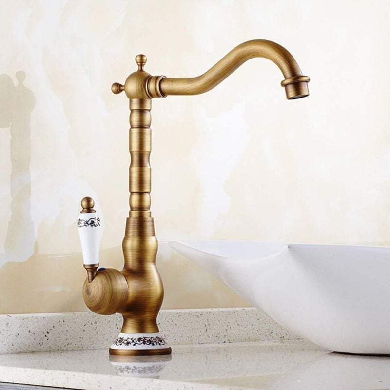 foto del prodotto rubinetto per lavabo con maniglia singola retr , rubinetto per bagno, stile retr , rubinetto per lavabo con maniglia in ceramica ottone anticato,