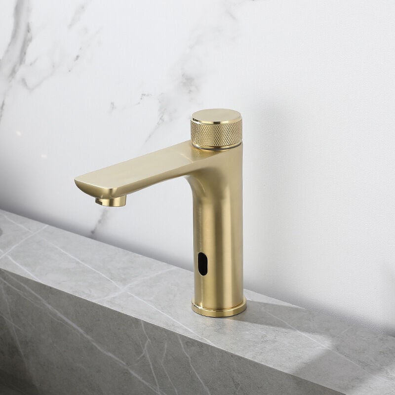 foto del prodotto rubinetto per lavabo da bagno automatico con sensore touchless, miscelatore per lavabo nero adatto per lavabo, funzionamento a mani libere
