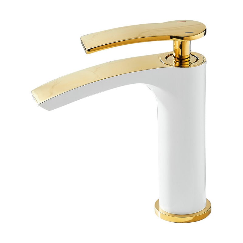 foto del prodotto rubinetto per lavabo da bagno con foro singolo e maniglia, montaggio a pavimento, in oro bianco versione corta 