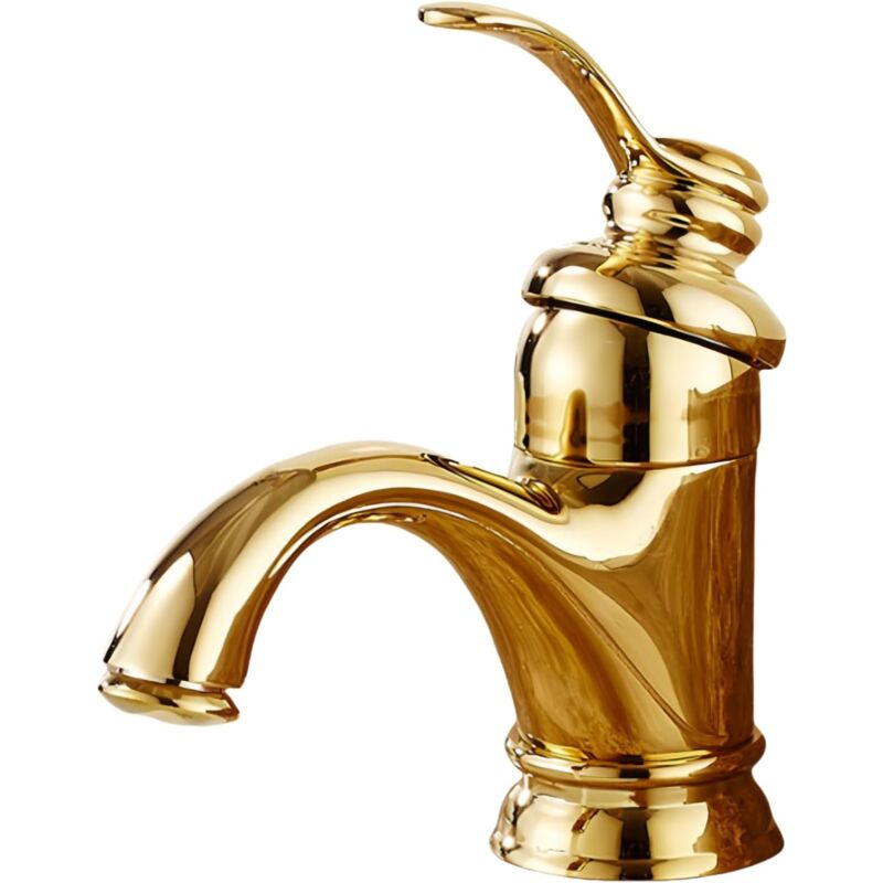 foto del prodotto rubinetto per lavabo da bagno in oro, rubinetto per lavabo in ottone con montaggio a parete, miscelatore per acqua calda e fredda per lavabo tubi