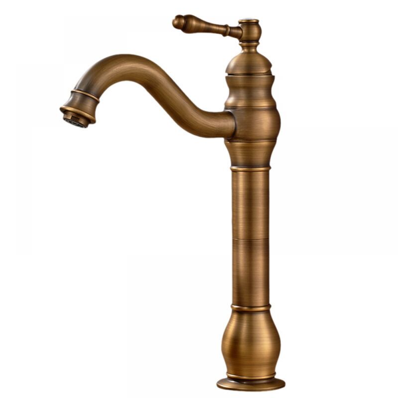 foto del prodotto rubinetto per lavabo da bagno in ottone anticato, miscelatore monocomando, girevole a 360 gradi.