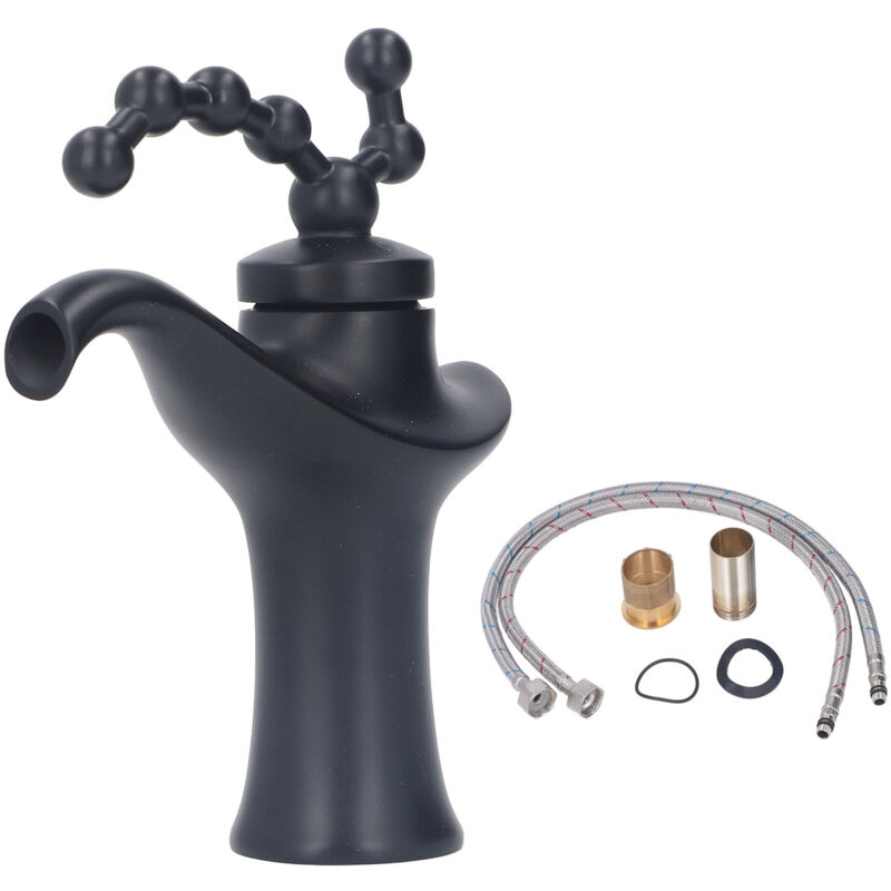 foto del prodotto rubinetto per lavabo da bagno in ottone antico, miscelatore per lavabo da bagno, rubinetto per lavabo monocomando con tubi flessibili, filettatura