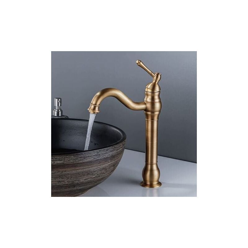 foto del prodotto rubinetto per lavabo da bagno retr , girevole a 360 , miscelatore monocomando, bocca alta, acqua calda e fredda disponibile, bronzo