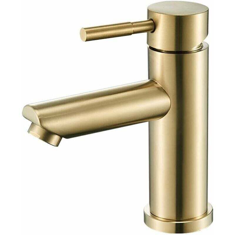 foto del prodotto rubinetto per lavabo da bagno, rubinetto per lavabo dal design moderno ed elegante in ottone dorato spazzolato, disponibile con acqua calda e fredda,