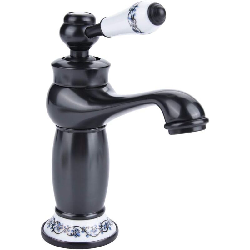 foto del prodotto rubinetto per lavabo in ceramica anticato in ottone rubinetto per lavabo in porcellana blu e bianca collo lungo rubinetto vintage per lavabo rubinetto per cucina rubinetto per acqua calda/fredda(nero)