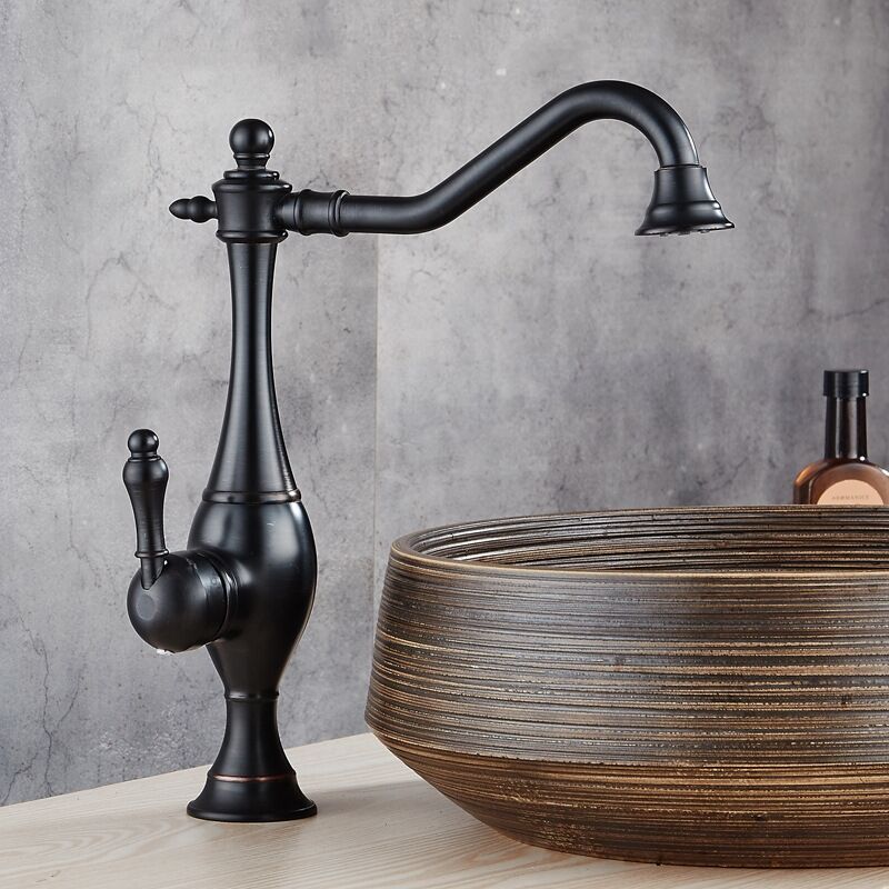 foto del prodotto rubinetto per lavabo in ottone antico miscelatore monocomando da cucina con tubo g3 8 regolabile caldo e freddo nero