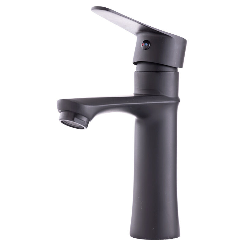 foto del prodotto rubinetto per lavabo in ottone zinco, nero, acqua calda e fredda, tubi flessibili, beccuccio basso, leva singola qli fa982 