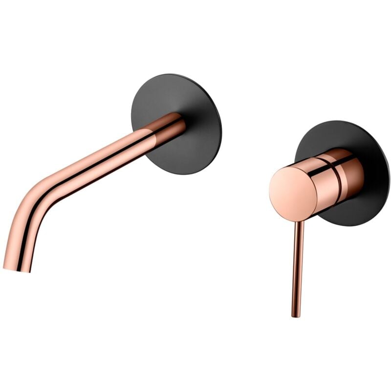 foto del prodotto rubinetto per lavabo monocomando da incasso con supporto a parete rubinetti da bagno da incasso per lavelli colore nero opaco e oro rosa