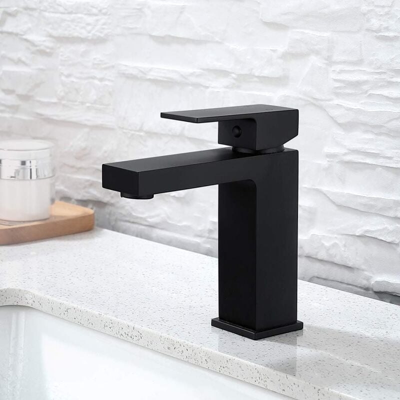 foto del prodotto rubinetto per lavabo nero, rubinetto per lavabo, design durevole in ottone caldo e cromato