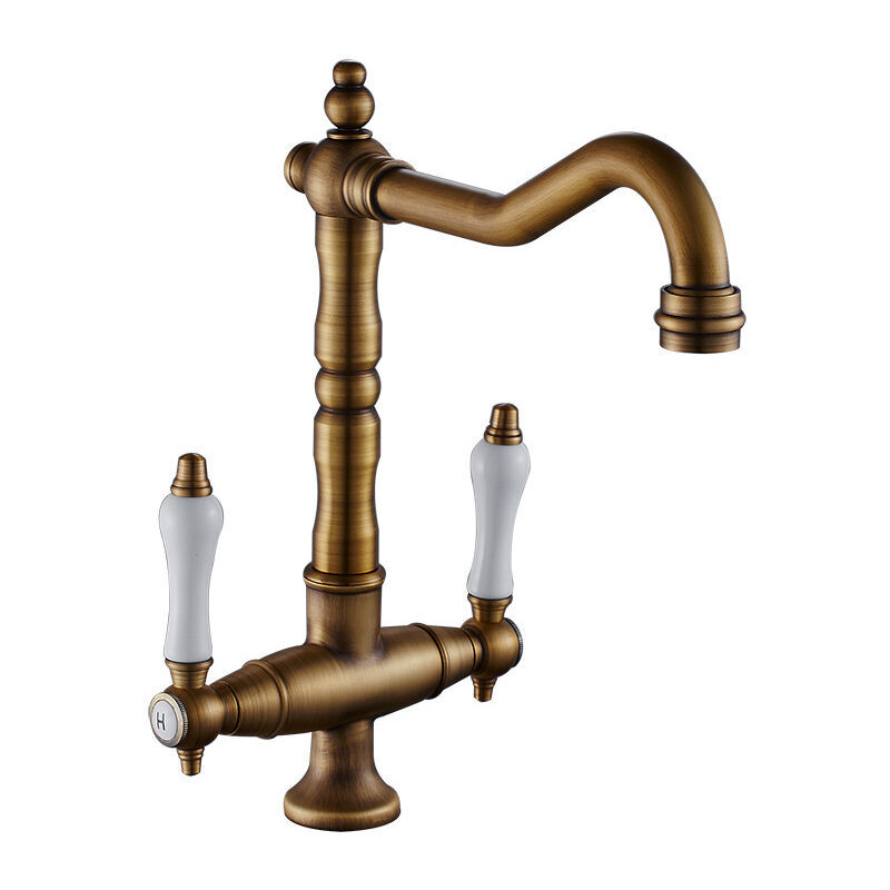 foto del prodotto rubinetto per lavabo rubinetto da cucina antico, girevole a 360 , rubinetto per lavabo a due maniglie, miscelatore ad alta pressione, bocca alta in