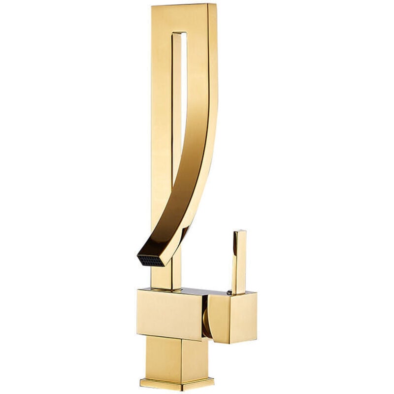 foto del prodotto rubinetto per lavabo rubinetto per bagno, design moderno ed elegante ottone dorato miscelatore per lavabo girevole a 360 disponibile acqua calda e