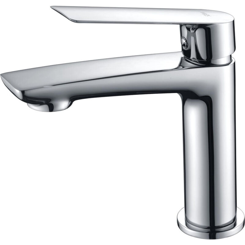 foto del prodotto rubinetto per lavabo, rubinetto per bagno monocomando, miscelatore per bagno acqua calda fredda colore cromo