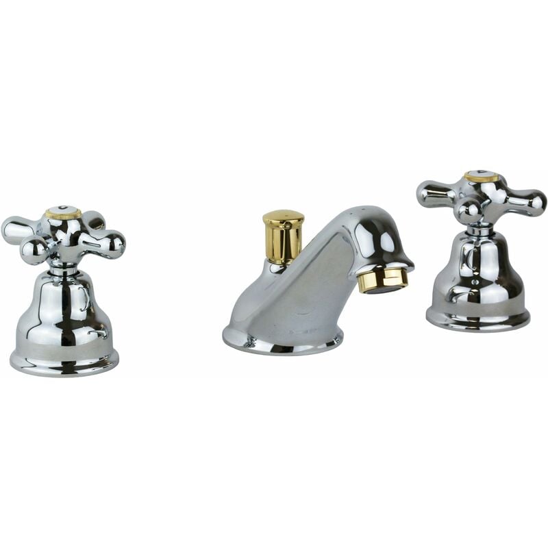 foto del prodotto rubinetto per lavabo tre fori colore cromo oro canna bassa paffoni iris irv058co cromo oro iris piletta con salterello 1 1 4