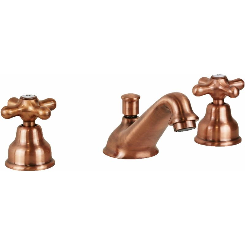 foto del prodotto rubinetto per lavabo tre fori colore rame canna bassa paffoni iris irv058rm rame - iris - piletta con salterello 1'1 4