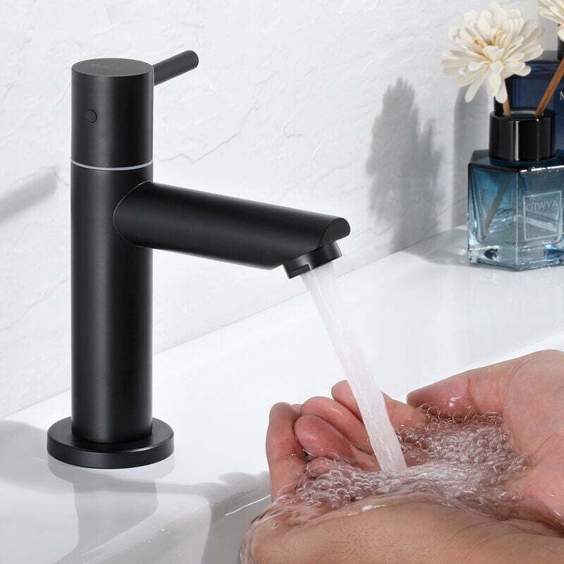 foto del prodotto rubinetto per lavandino rubinetto per acqua fredda rubinetto per lavandino nero con rubinetto aeratore sostituibile