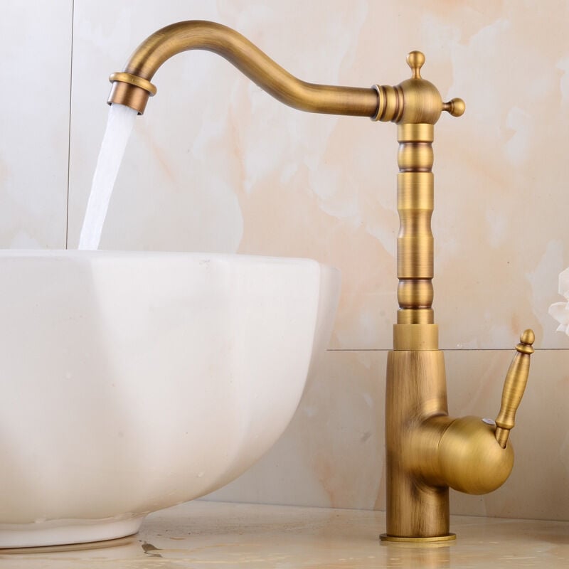 foto del prodotto rubinetto per lavello vintage, miscelatore per lavello da cucina con maniglia in ceramica, girevole a 360 con beccuccio alto