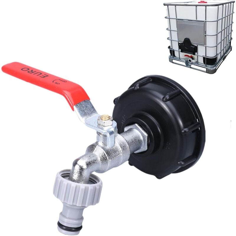foto del prodotto rubinetto per serbatoio da 1000 litri con adattatore per rubinetto per tubo di irrigazione, collegamento per rubinetto ibc s60x6, rubinetto da