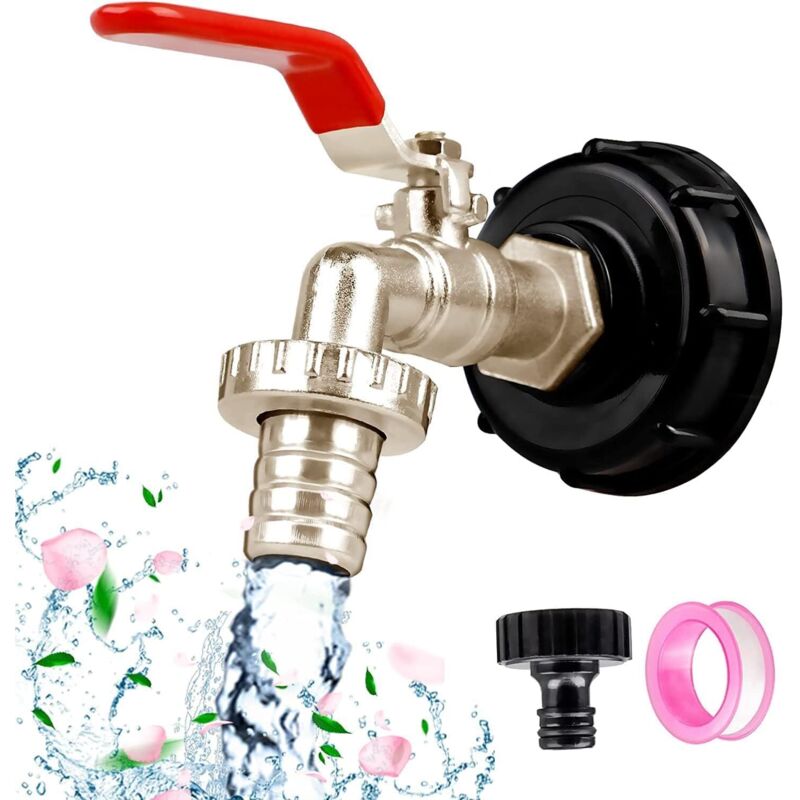 foto del prodotto rubinetto per serbatoio da 3/4' e 1000 litri, connettore per serbatoio da 1000 litri, adattatore per serbatoio in lega di alluminio, rubinetto per serbatoio ibc s60x6, rubinetto da giardino con adatta
