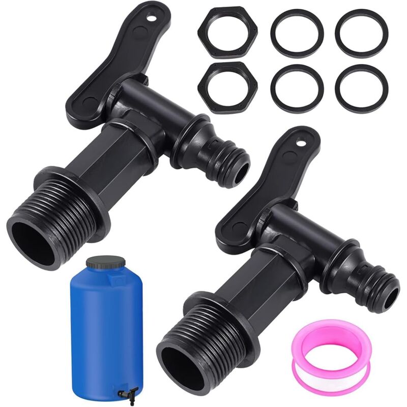 foto del prodotto rubinetto per serbatoio in plastica da 2 pezzi, rubinetto di recupero dell acqua piovana da 3 4, rubinetto da giardino esterno, rubinetto per barile