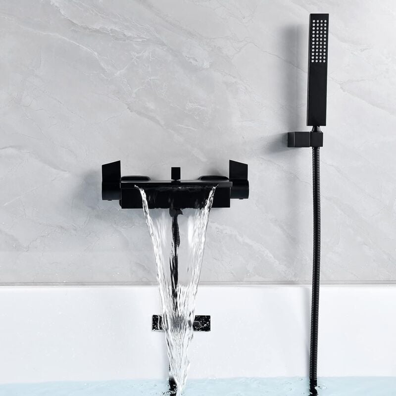 foto del prodotto rubinetto per vasca da bagno a cascata montato a parete rubinetto per doccia a cascata montato a parete con acqua calda e fredda nero sjqka