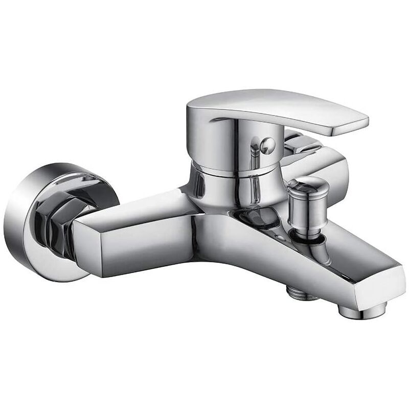 foto del prodotto rubinetto per vasca da bagno in ottone resistente, miscelatore per doccia da bagno, superficie in rame cromato, montaggio a parete, design puro,