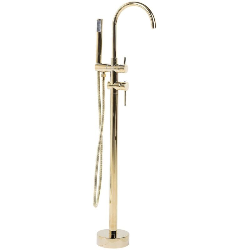 foto del prodotto rubinetto per vasca da bagno rubinetto per vasca freestanding in ottone dorato con doccetta design moderno