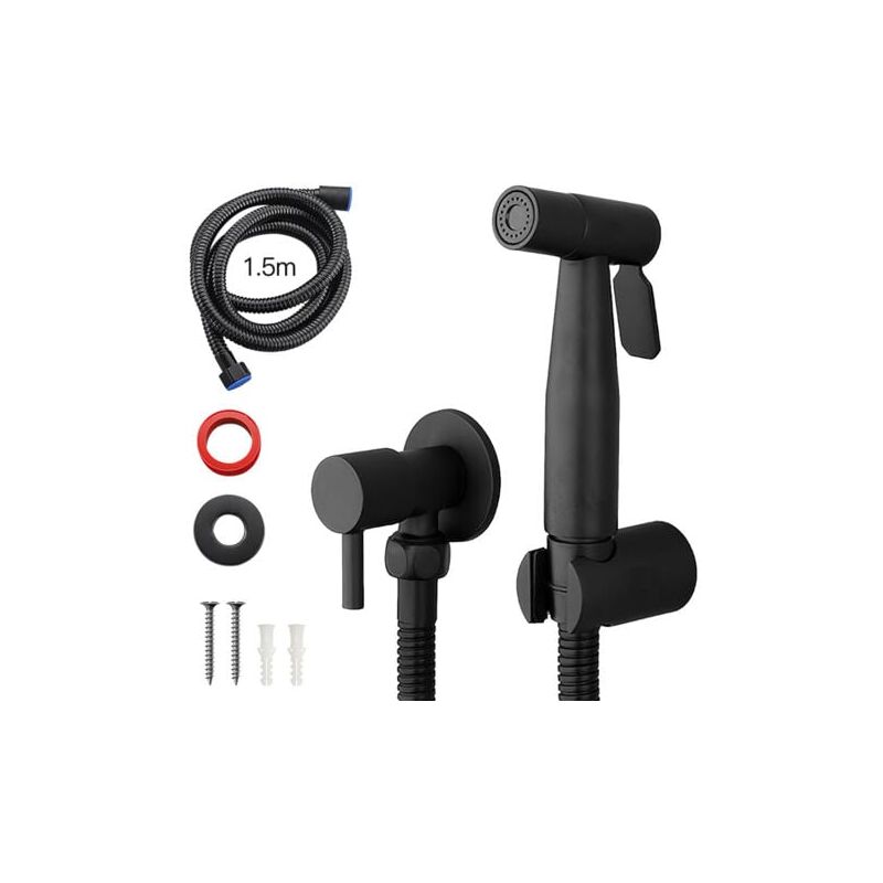 foto del prodotto rubinetto per wc crediri con spruzzatore per bidet portatile nero in acciaio inossidabile shattaf per bagno freddo
